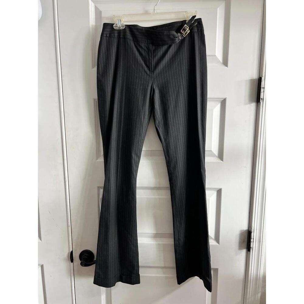 Women's Black Pinstripe Wide-Leg Dress Pants